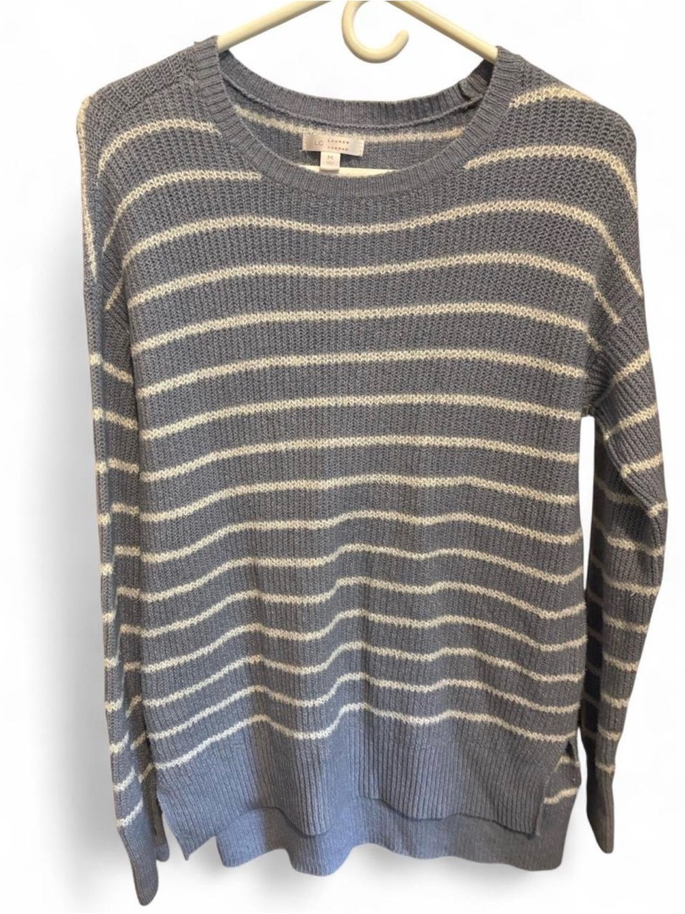 LC Lauren Conrad Light Blue and White Striped Ribbed Knit Top - Picture 1 of 3